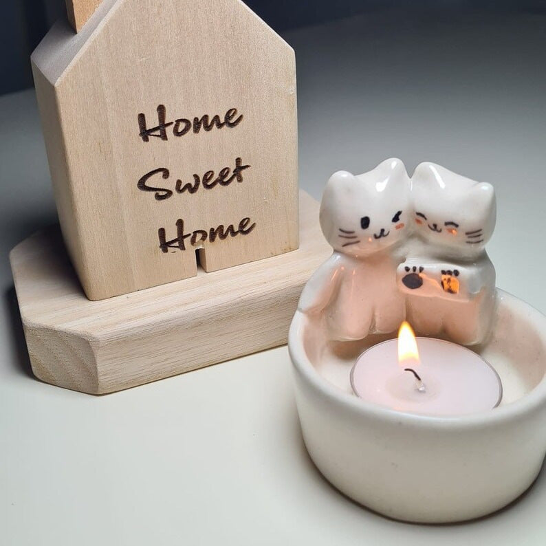 Resin Kitten-shaped Candlestick Ornaments Home Decor